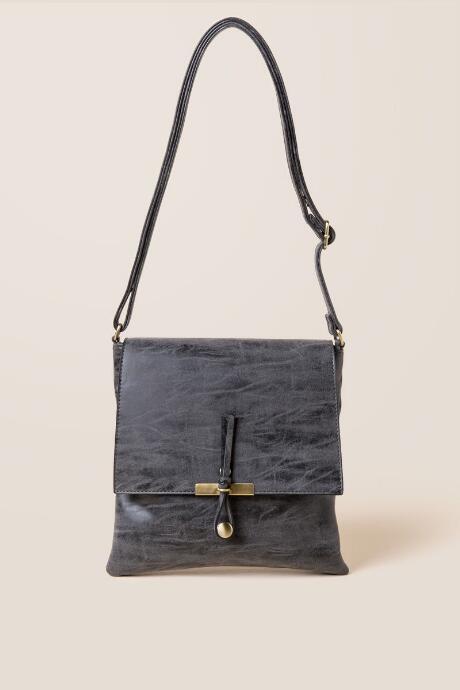 Francesca's Clara Distressed Hook Crossbody - Black