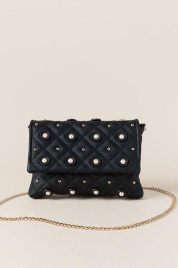 Francesca's Easton Quilted Pearl Crossbody - Black