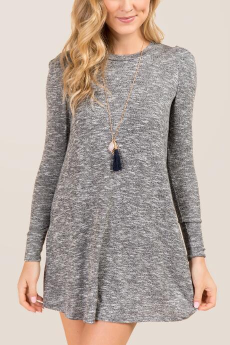Alya Marina Ruched Long Sleeve Knit Dress - Heather Gray