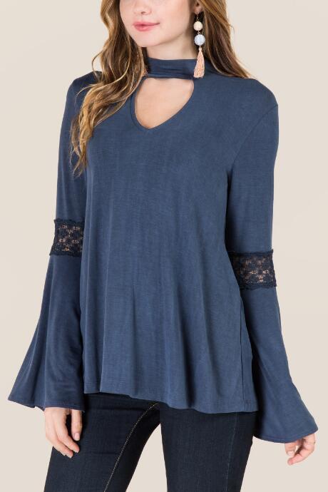 Francesca's Raisa Gigi Bell Sleeve Top - Navy
