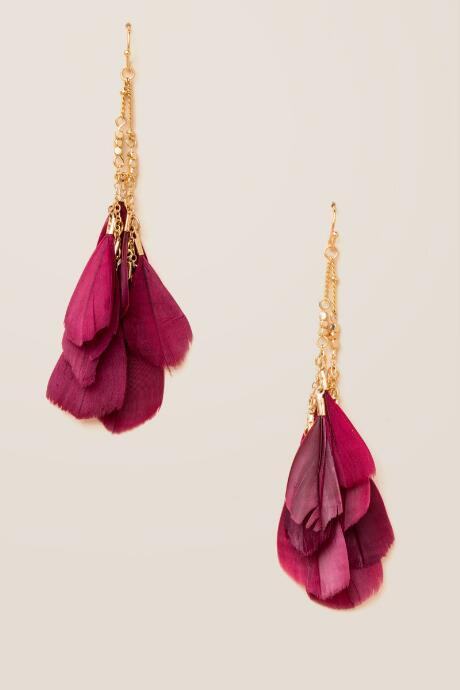 Francesca's Judy Feather Statement Earrings - Burgundy
