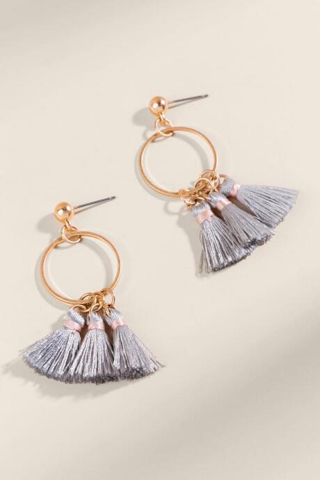 Francesca's Samantha Tasseled Circle Drop Earrings - Light Blue