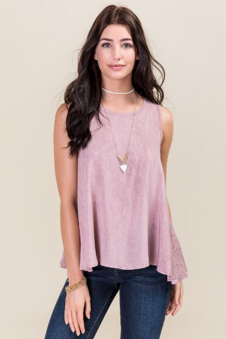 Blue Rain Ginnie Mineral Wash Open Cape Back Tank - Rose