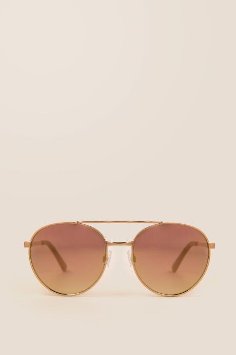 Francesca's Lucky Flat Lens Aviator Sunglasses - Gold