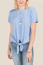 Francesca's Delaney Front Tie Short Sleeve Top - Chambray