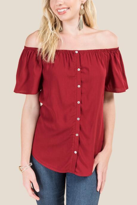 Francesca's Reese Off Shoulder Blouse - Maroon