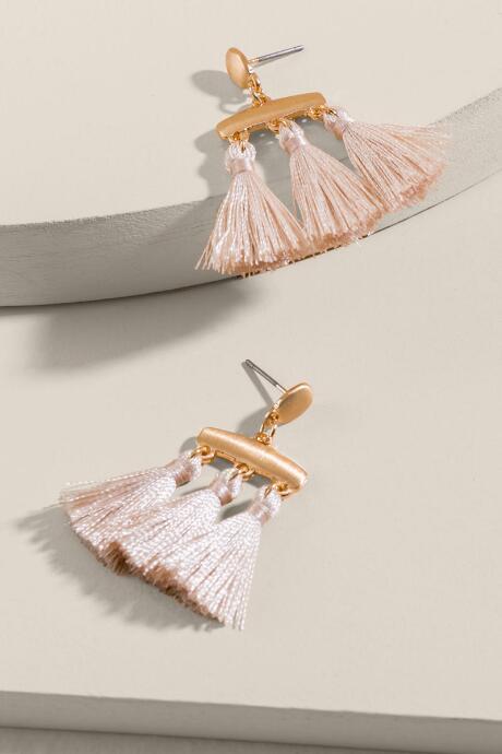 Francesca's Isis Mini Tassel Drop Earrings - Ivory