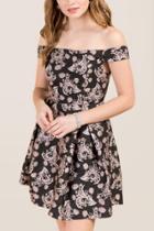Francescas Bryce Off Shoulder Jacquard A-line Dress - Black