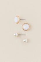 Francesca's Jin Pearl Opal Stud Earring Set - Iridescent