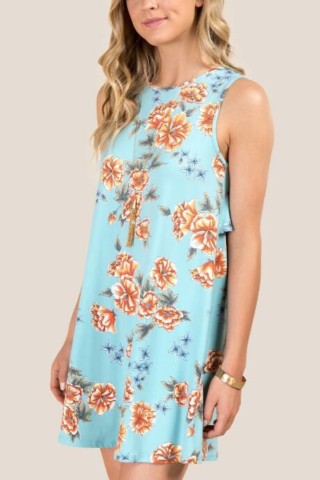 Francesca Inchess Elin Floral Sleeveless Ruffle Back Knit Dress - Mint