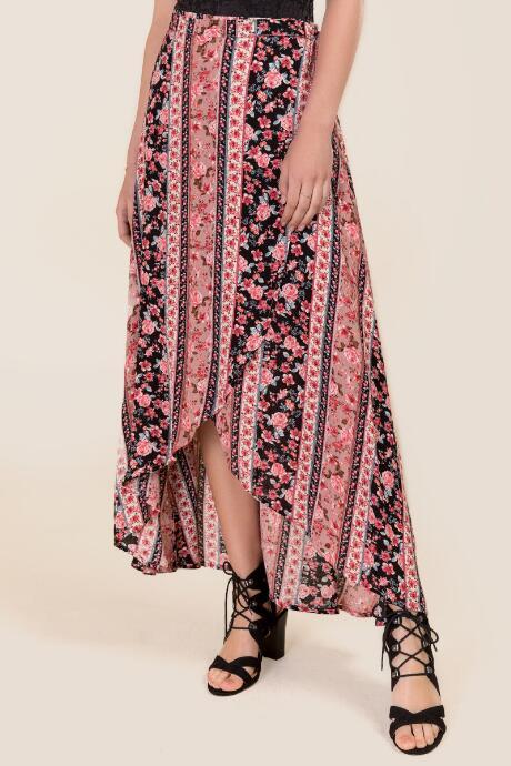 Blue Rain Ezmae Printed Floral Wrap Skirt - Black
