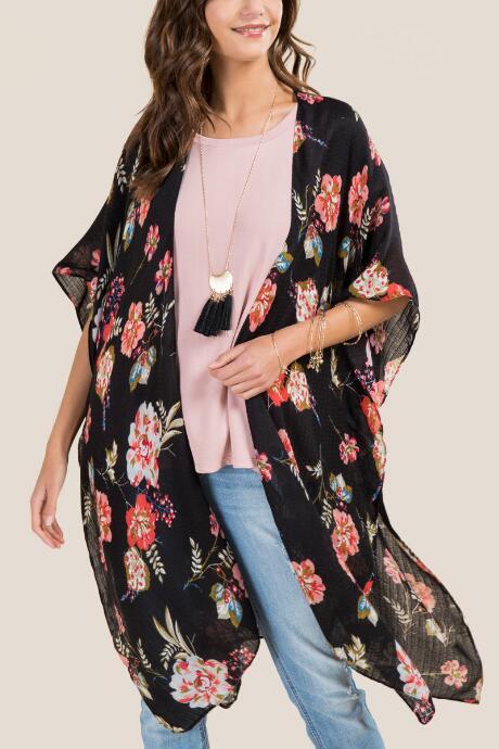 Francescas Olympia Black Floral Ruana - Black