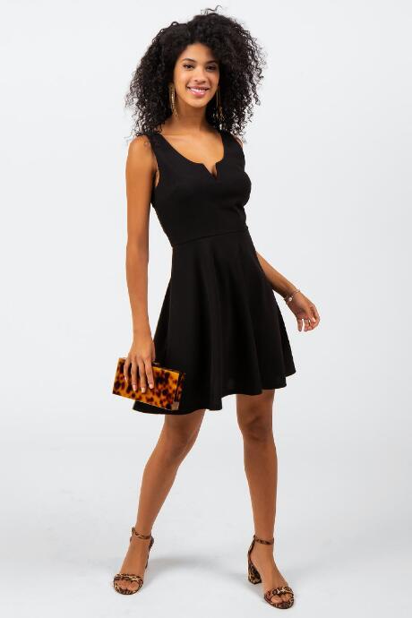 Francesca's Pearle V Cutout Flounce Dress - Black