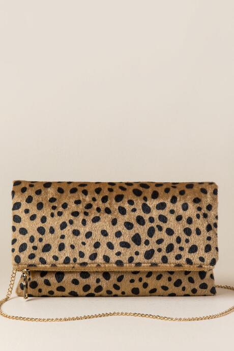Francesca's Tash Cheetah Crossbody Clutch - Tan