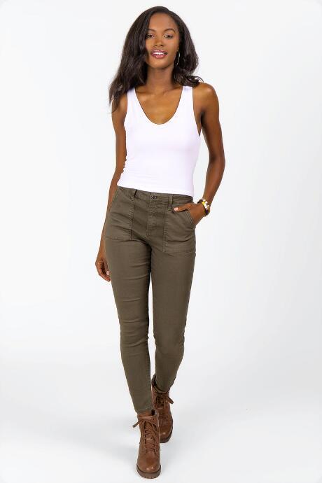 Francesca's Edelle Skinny Pants - Dark Olive
