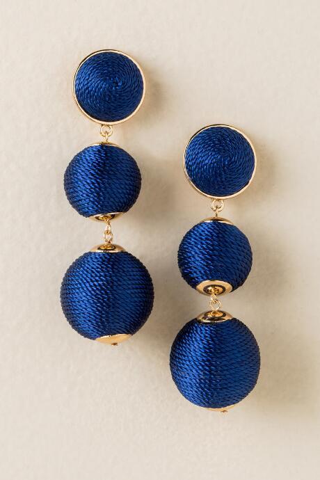 Francesca's Yadira Bauble Ball Linear Drop Earring In Navy - Navy