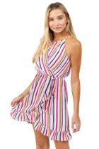 Francesca's Ballie Stripe High Neck Ruffle Dress - Multi