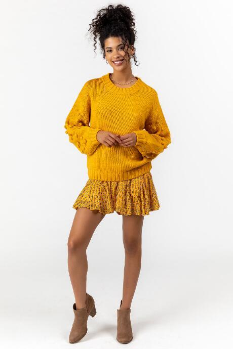 Francesca's Arya Bobble Sleeve Sweater - Marigold