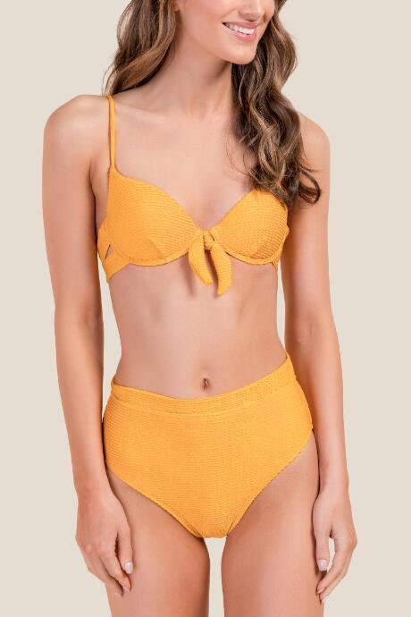 Francesca's Bailey Ribbed High Waist Swimsuit Bottoms - Marigold