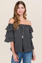 Heyri J, Inc. Mallorie Triple Tier Ruffle Sleeve Off The Shoulder Top - Black