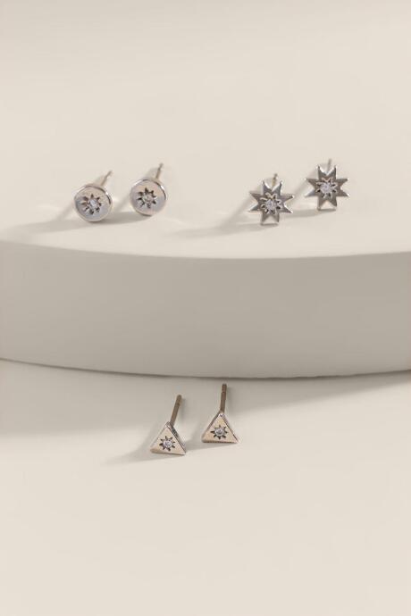 Francesca's Kayla Crystal Center Stud Earring Set - Silver