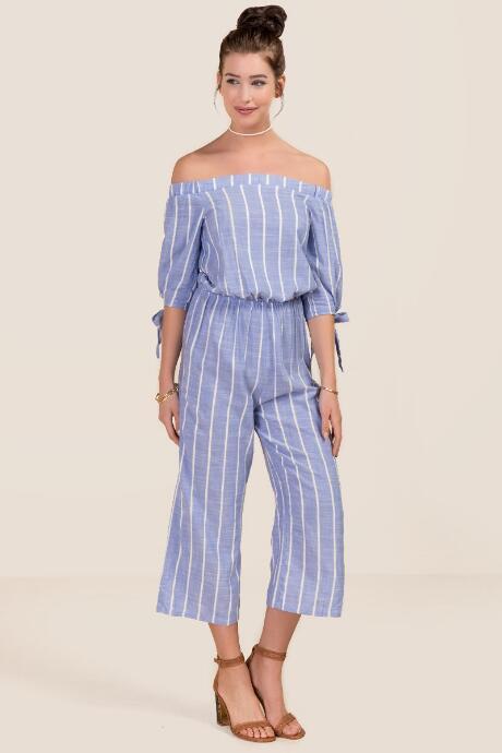 Francesca's Marina Gaucho Jumpsuit - Oxford Blue