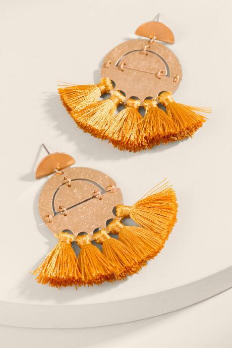 Francesca's Bailey Mini Tassel Drop Earrings - Mustard
