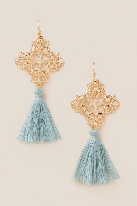 Francesca's Claire Filigree Tassel Earrings - Mint