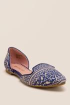 Restricted Glory D'orsay Stamped Rafia Flat - Navy