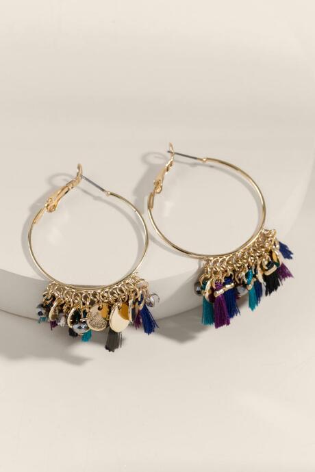 Francesca's Jaden Tassel Hoop Earrings - Multi