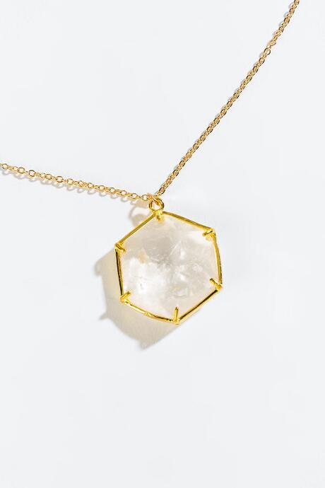 Francesca's Diana Hexagon Pendant Necklace - White