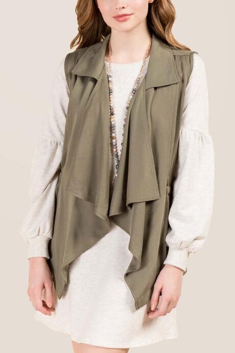 Francesca Inchess Susan Round Hem Tencel Vest - Dark Olive