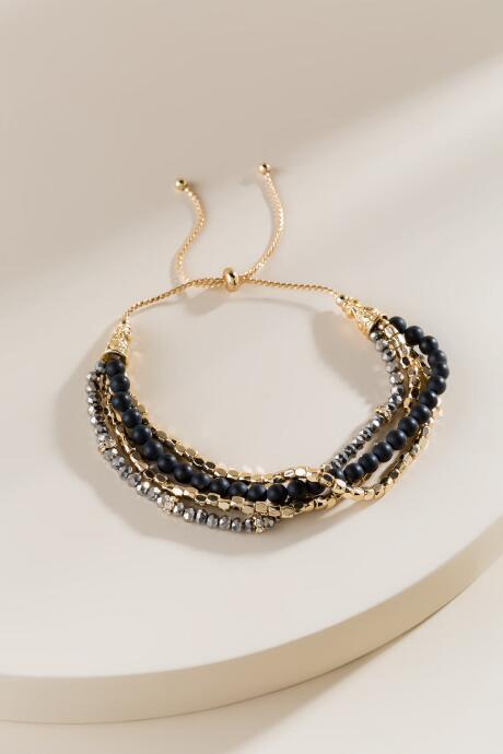 Francesca's Shania Beaded Pull Tie Bracelet - Black