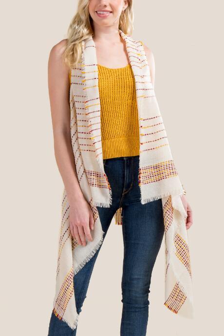 Francesca's Eden Stripe Ruana Vest - Ivory