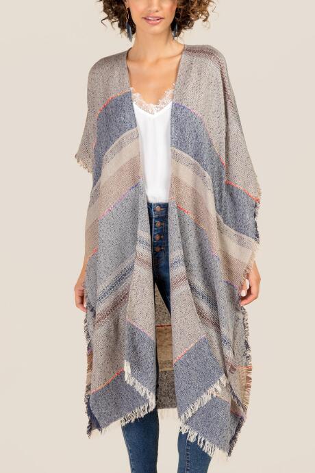 Francesca's Maritza Colorblock Striped Ruana - Blue