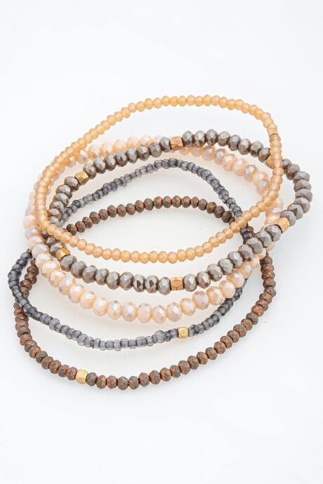 Francesca's Brielle Beaded Stretch Bracelet Set - Gray
