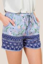 Francesca's Mariana Floral Pom Trim Soft Shorts - Navy