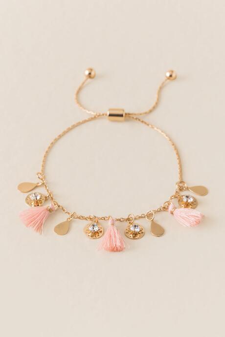 Francesca's Alysse Tassel Pull Tie Bracelet - Blush