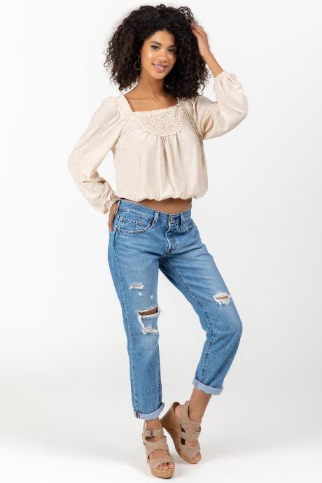 Francesca's Phoenix Eyelet Off The Shoulder Top - Ivory