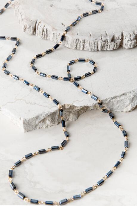 Francesca's Lulea Glass Rosary Strand Necklace In Navy - Navy