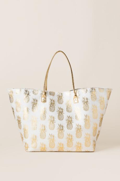 Francesca's Amanda Pineapple Beach Tote - Gold