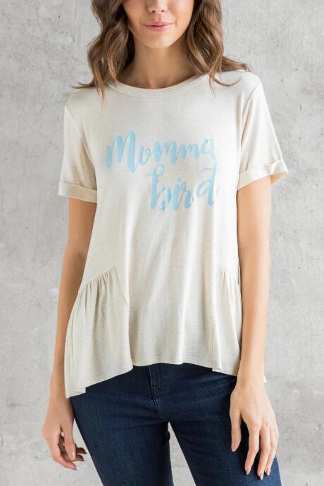 Francesca's Mamma Bird Graphic Tee - Heather Oat