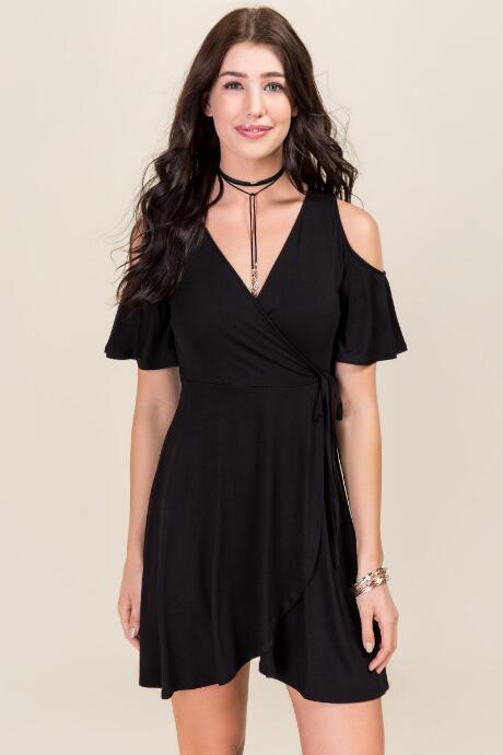Mi Ami Julianna Cold Shoulder Wrap Dress - Black