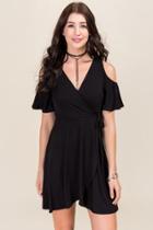 Mi Ami Julianna Cold Shoulder Wrap Dress - Black