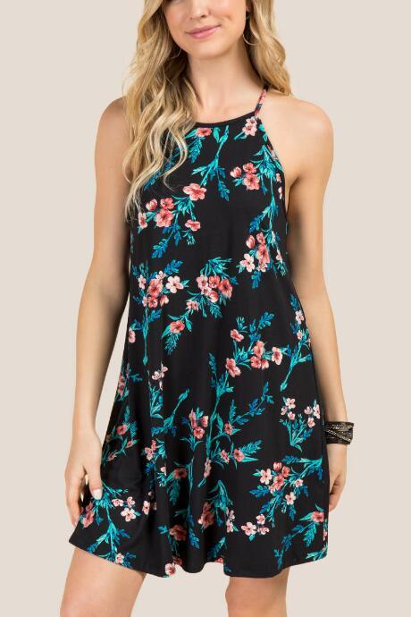 Francesca's Charlie Floral Knit Dress - Black