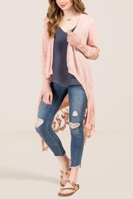 Francesca's Torrence Lace Hem Duster Cardigan - Blush