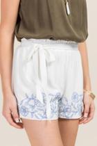 Mi Ami Erika Floral Embroidered Hem Soft Shorts - Ivory