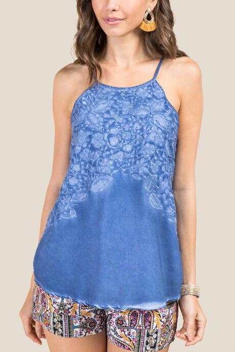 Francesca's Allie High Neck Ombre Embroidery Top - Navy
