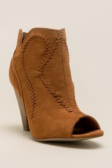Xoxo Aleesha Whipstitch Peep Toe Bootie - Cognac