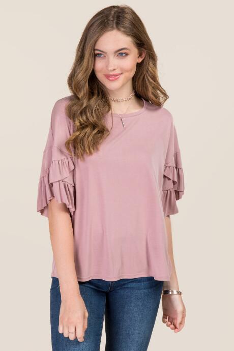 Alya Elora Cupro Tier Ruffle Sleeve Tee - Mauve